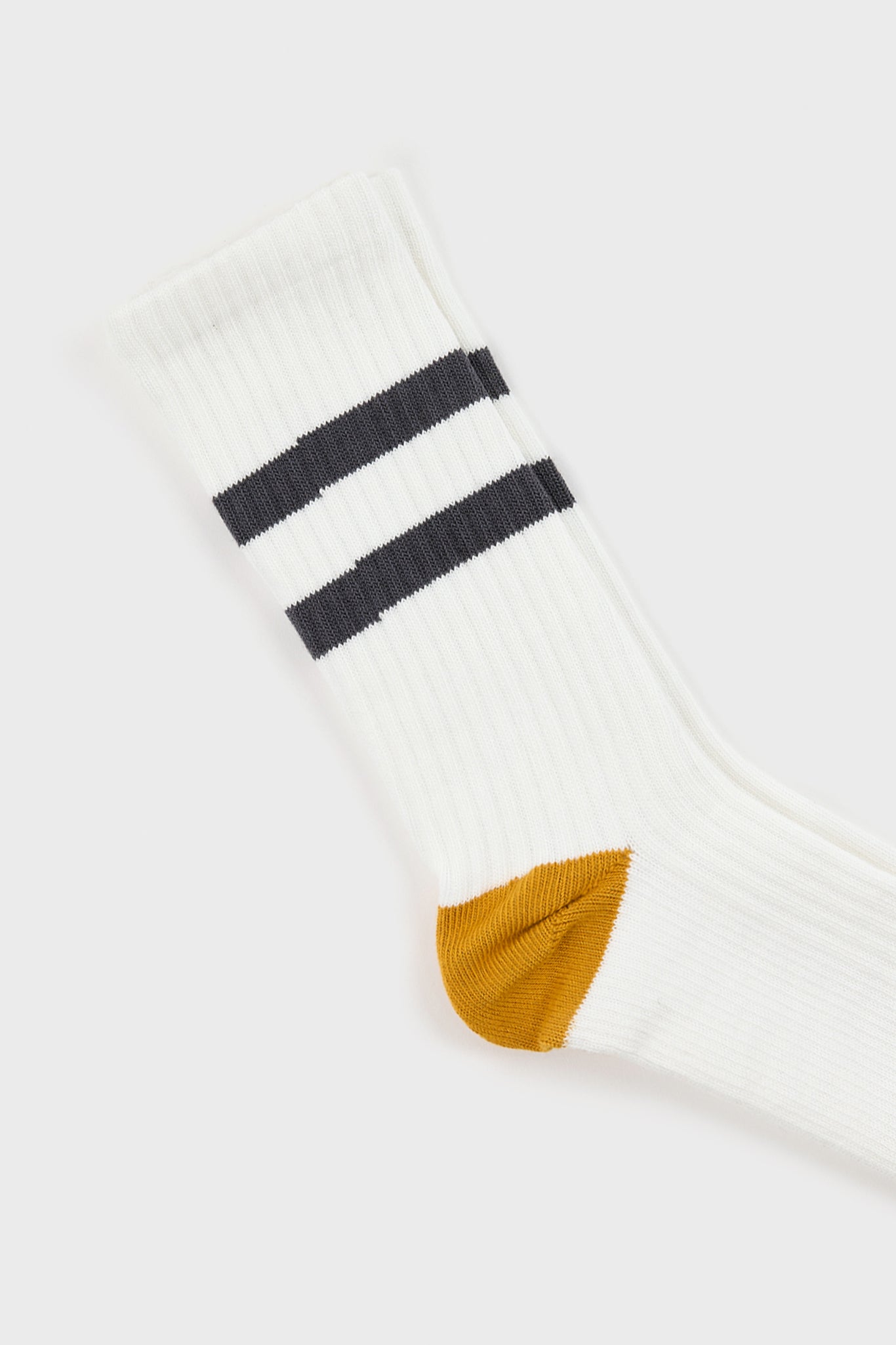 White and grey varsity stripe mustard trim socks_4