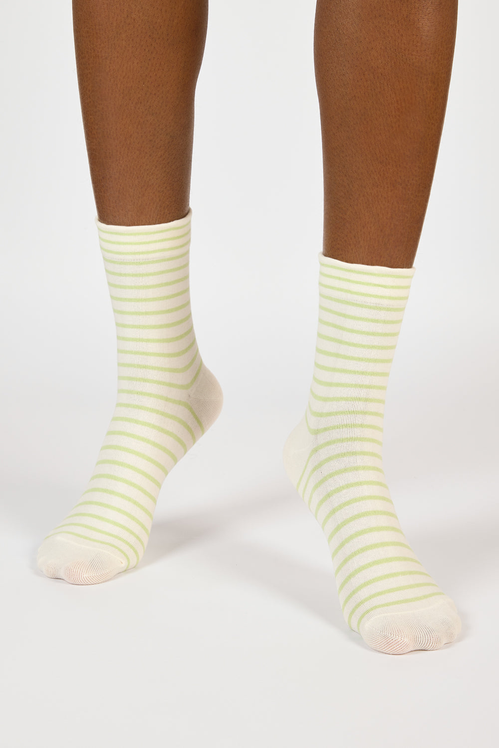 White and lime green thin striped socks_2