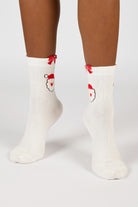 White and red bow trim Santa Clause socks_4
