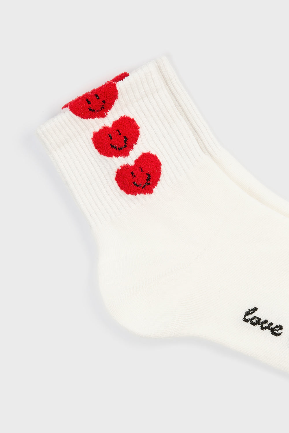 White and red happy hearts socks_4