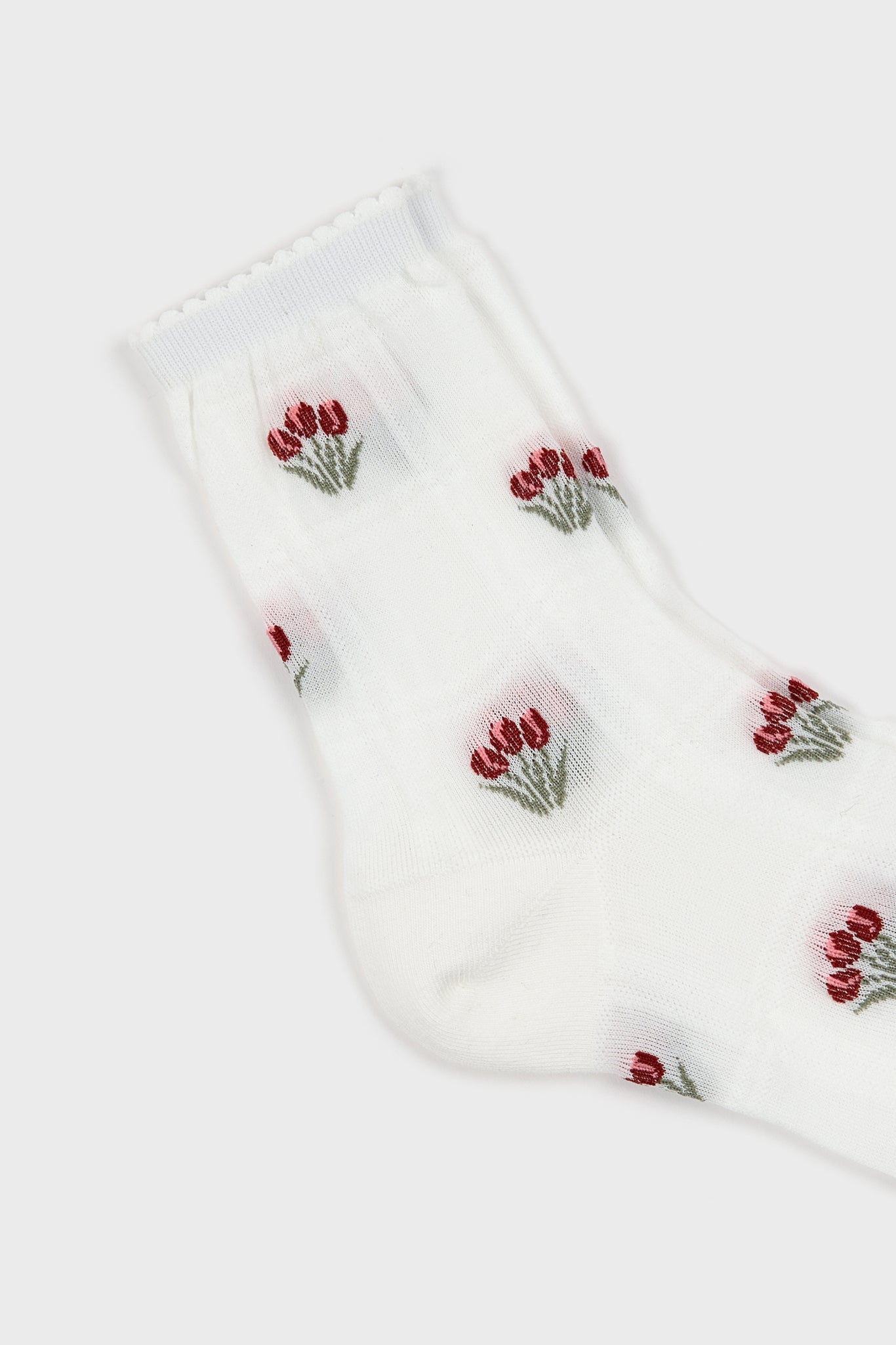 White and red tiny tulip bunches socks_2