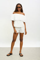 White contrast stitch raw hem blouse_5