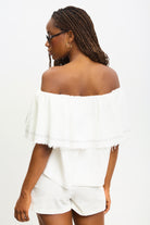 White contrast stitch raw hem blouse_3