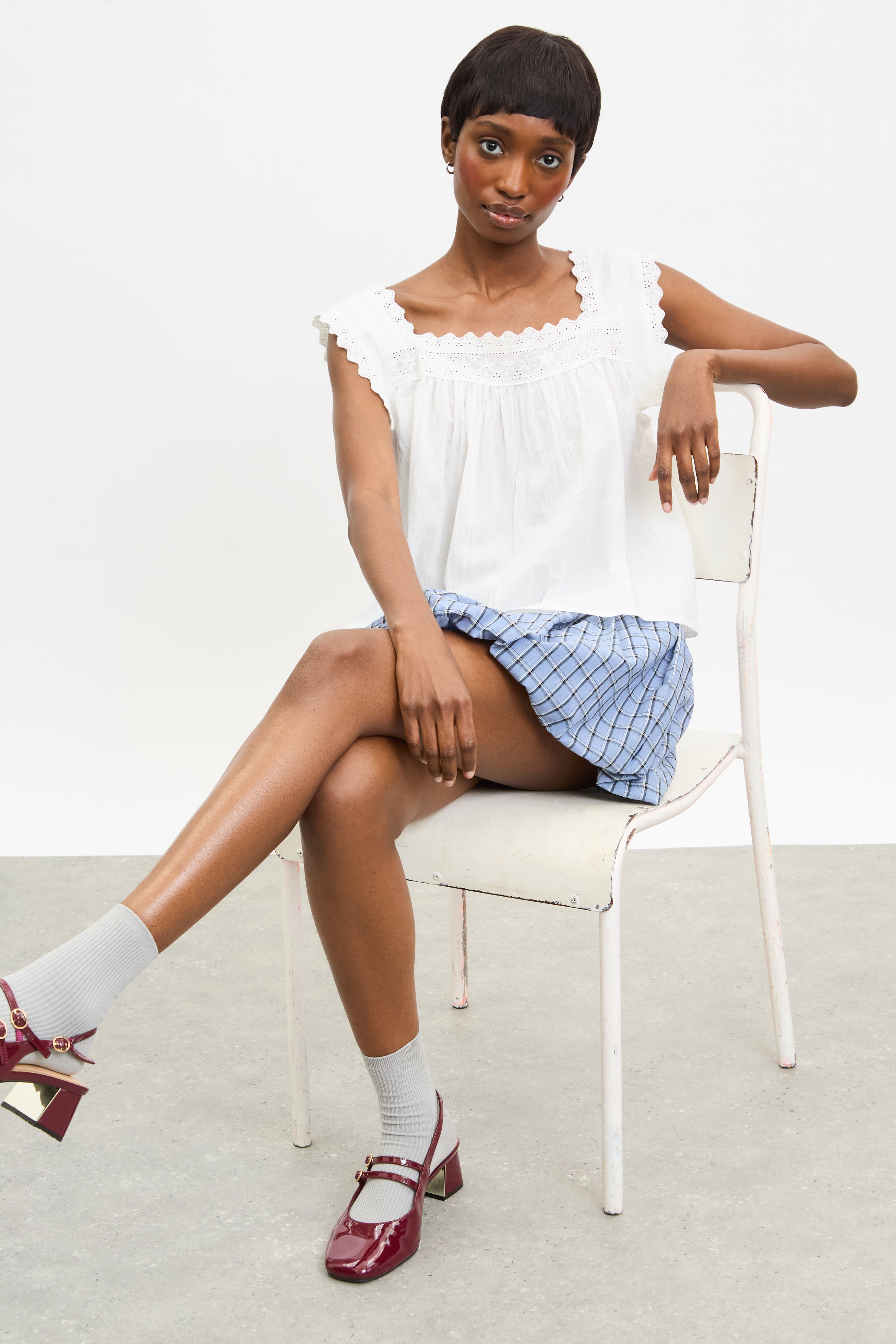 White cotton lace trim thick strap tank | Glassworks London