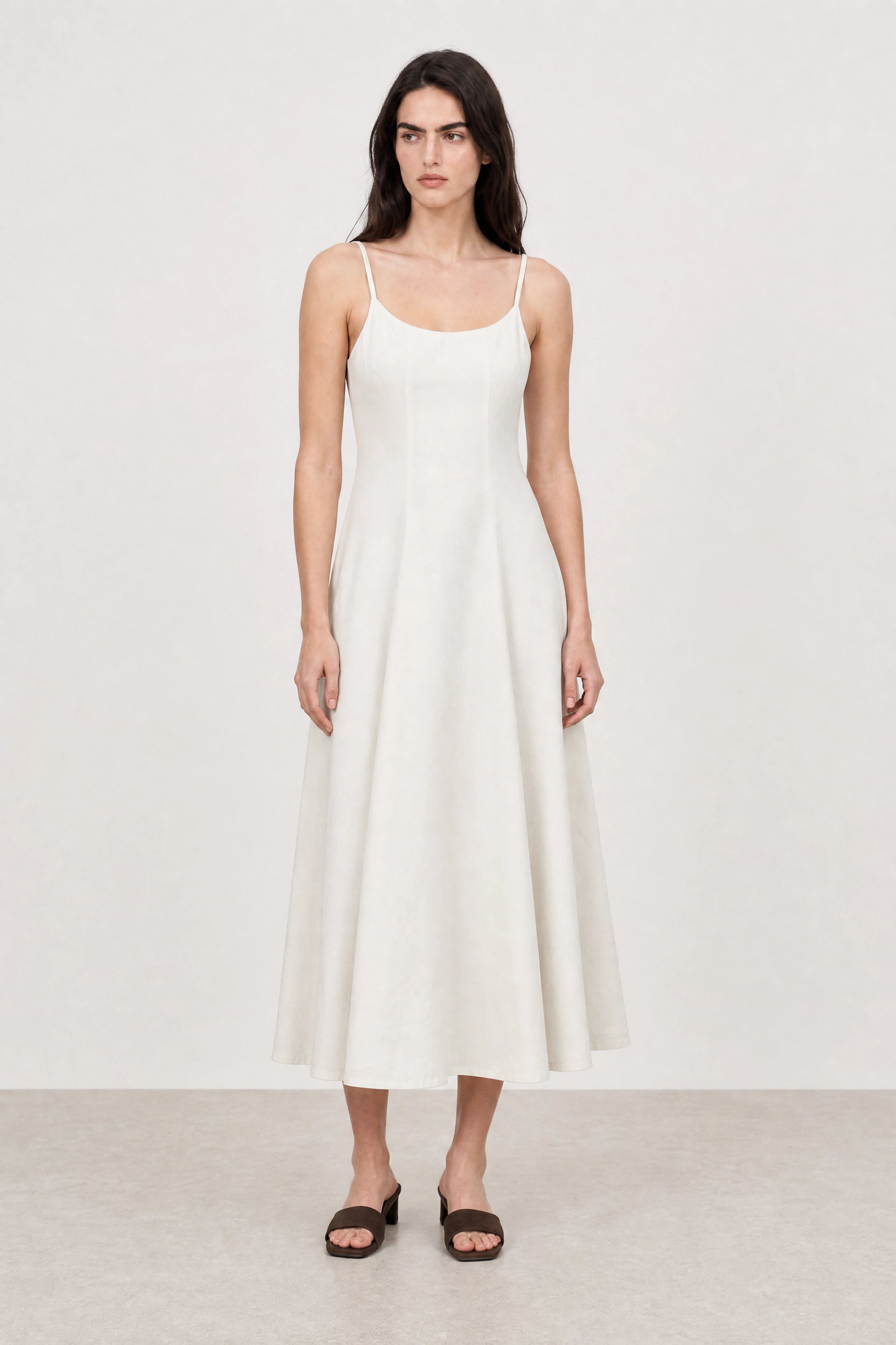 White Denim Peek Back Midi Dress | S/m