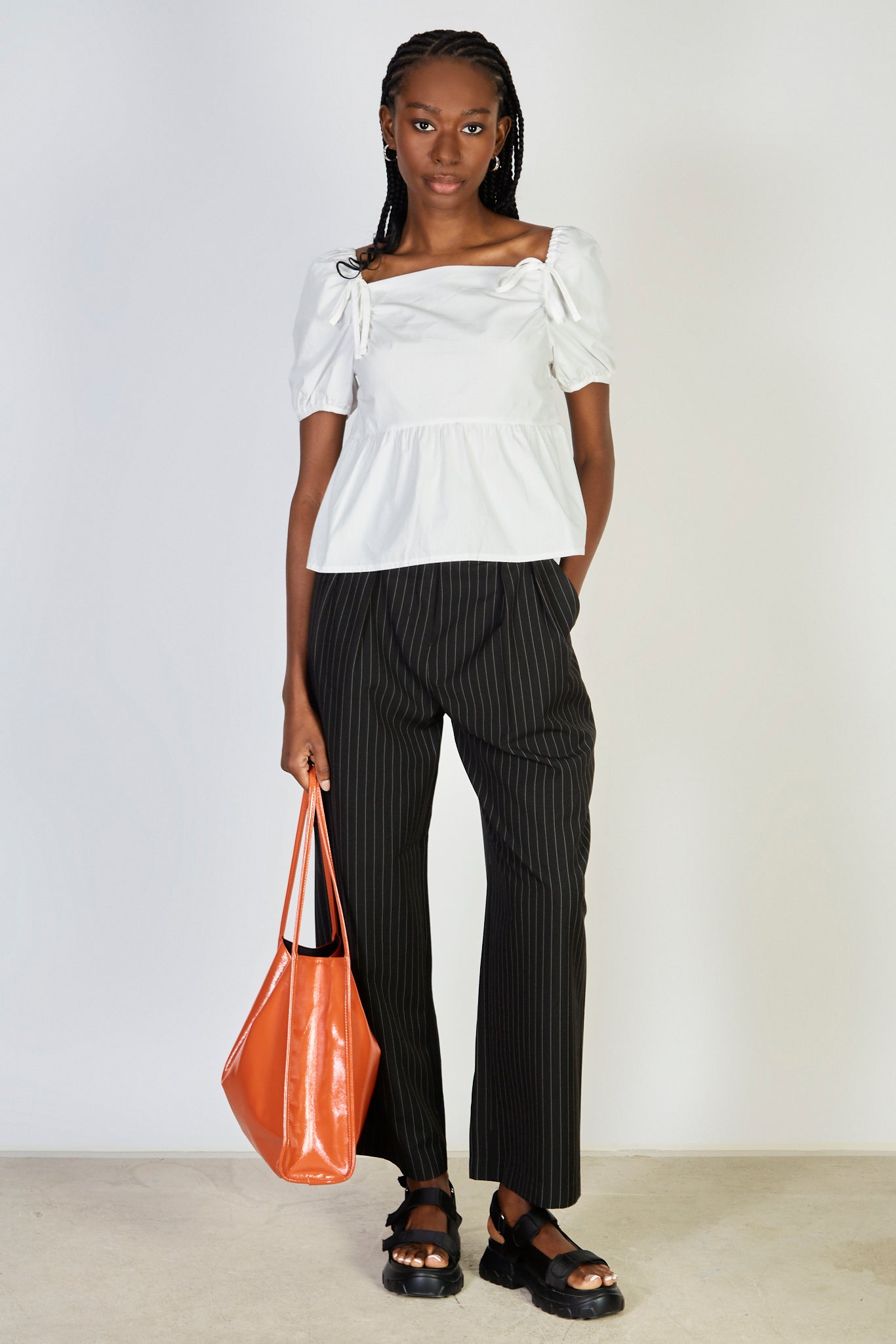 White double bow puff short sleeve top_4