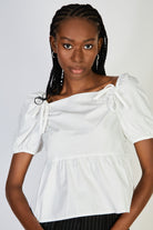 White double bow puff short sleeve top_1