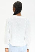 White embroidered frill trim tie front blouse_2