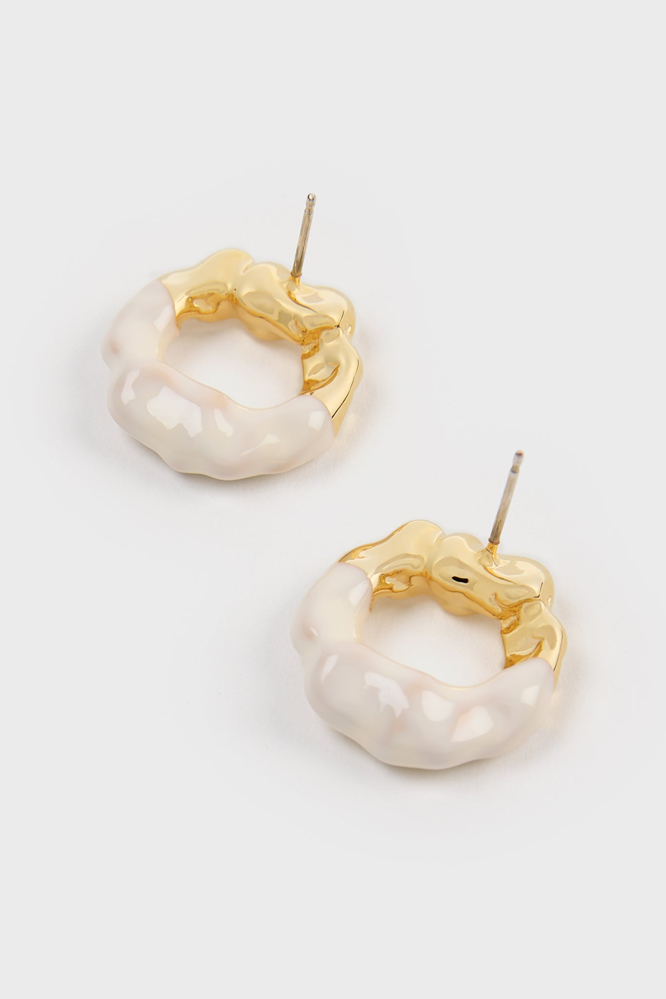 White enamel dipped gold organic circle earrings_2
