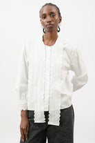 White eyelet lace detail bow tie shirt_2