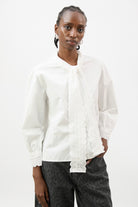 White eyelet lace detail bow tie shirt_1