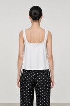 White eyelet trim pleated double tie tank_2