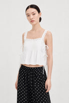 White eyelet trim pleated double tie tank_1