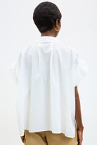 White gathered shoulder short sleeved shirt_2