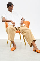 White gathered shoulder short sleeved shirt_5