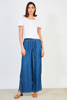 White linen blend structured sleeve blouse_5
