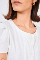 White linen blend structured sleeve blouse_4