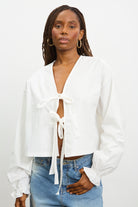 White pure cotton tie front blouse_1