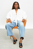 White pure cotton tie front blouse_5