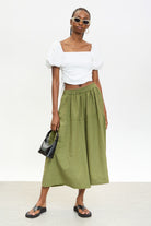 White ribbed jersey contrast puff sleeve top_4