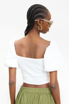 White ribbed jersey contrast puff sleeve top_2