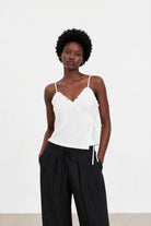White ruffle trim tie waist tank_1