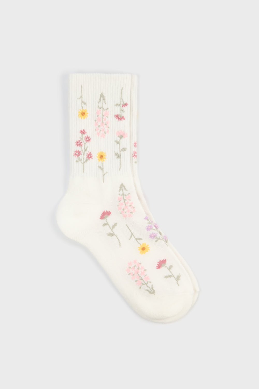 White scattered wild flower socks_3