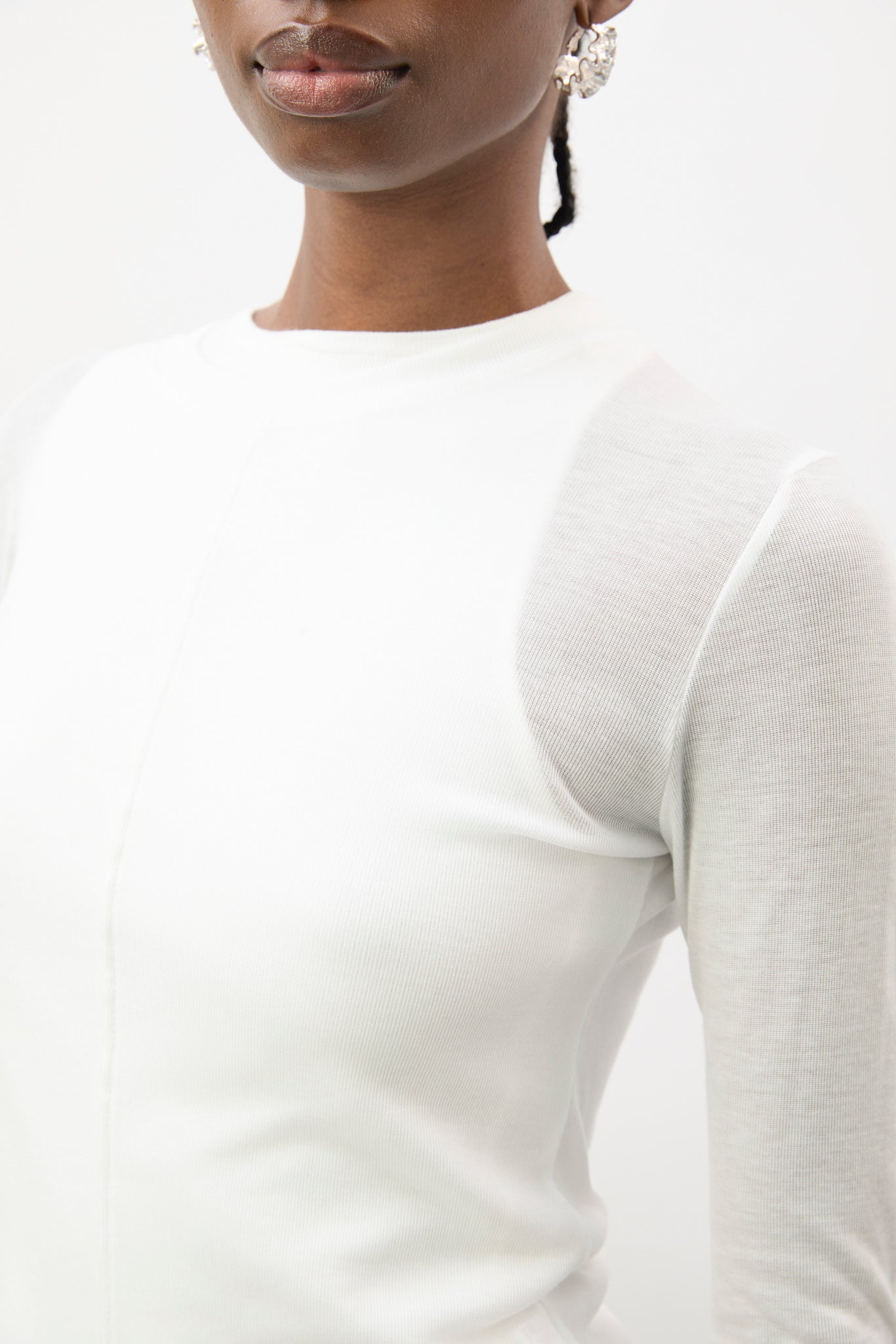 White semi sheer jersey long sleeve top_3