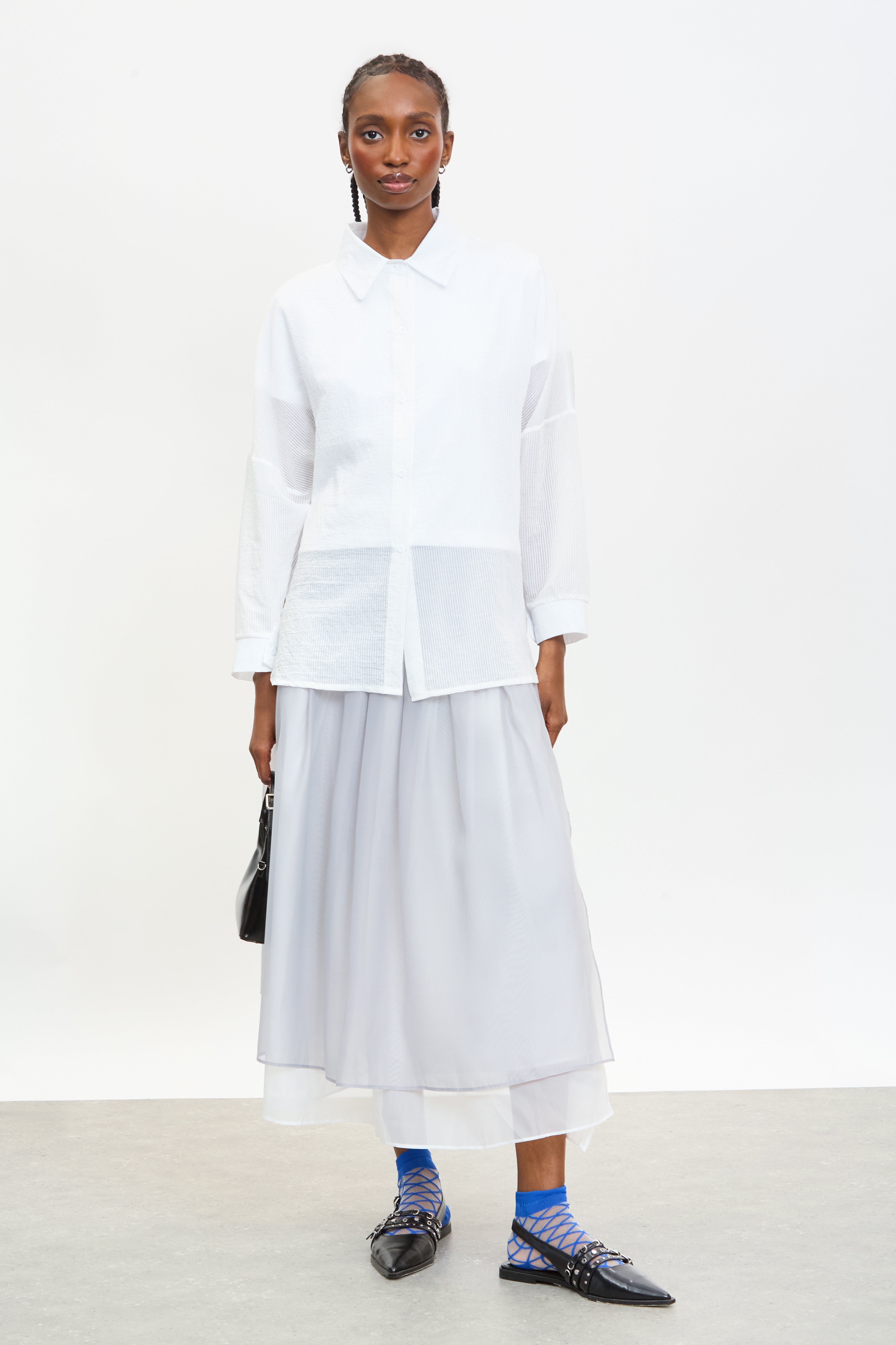 White semi sheer striped shirt_4