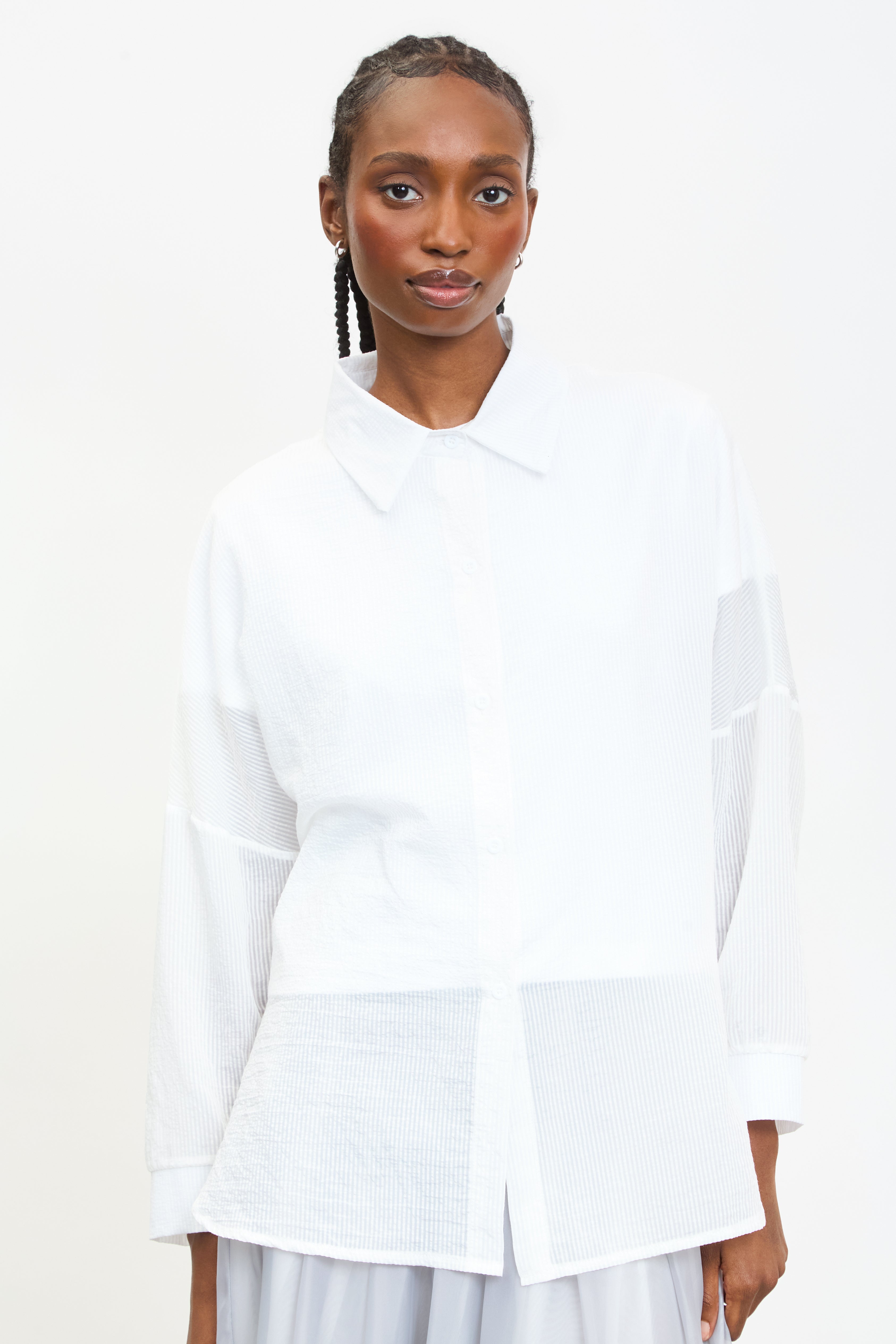 White semi sheer striped shirt_1