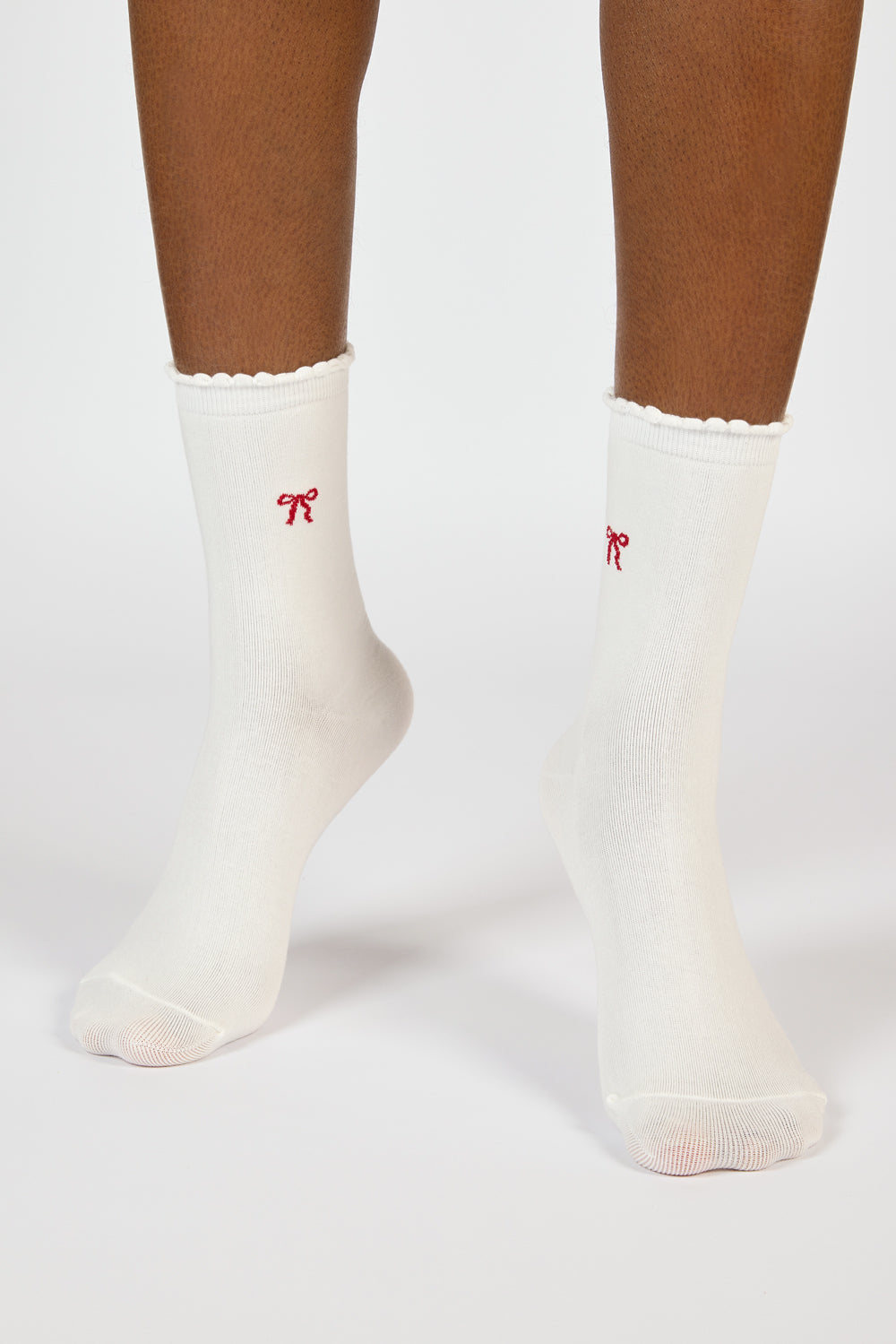 White single tiny red bow socks_2