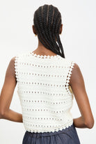 White textured stripe tie front knit vest_2