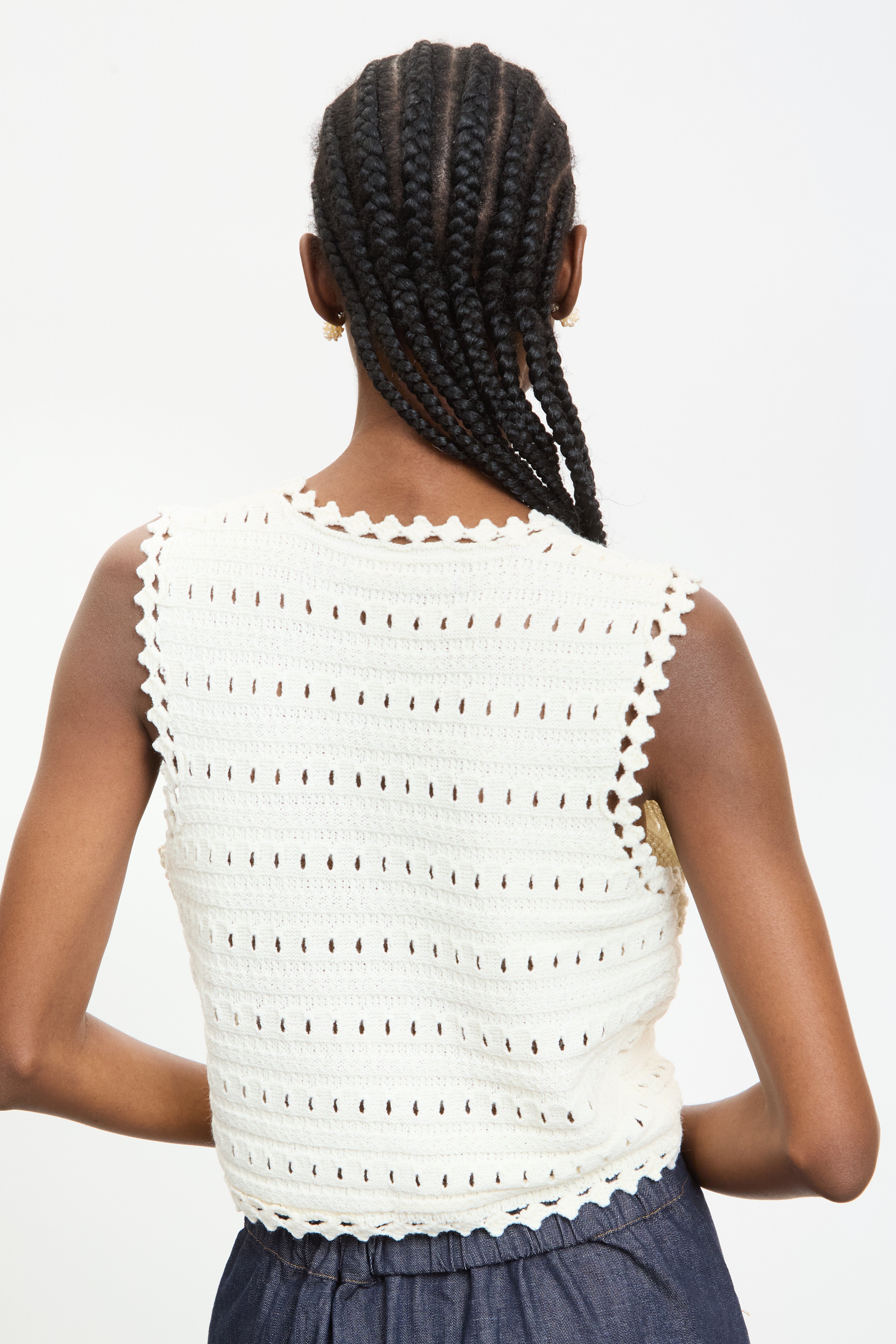 White textured stripe tie front knit vest_2