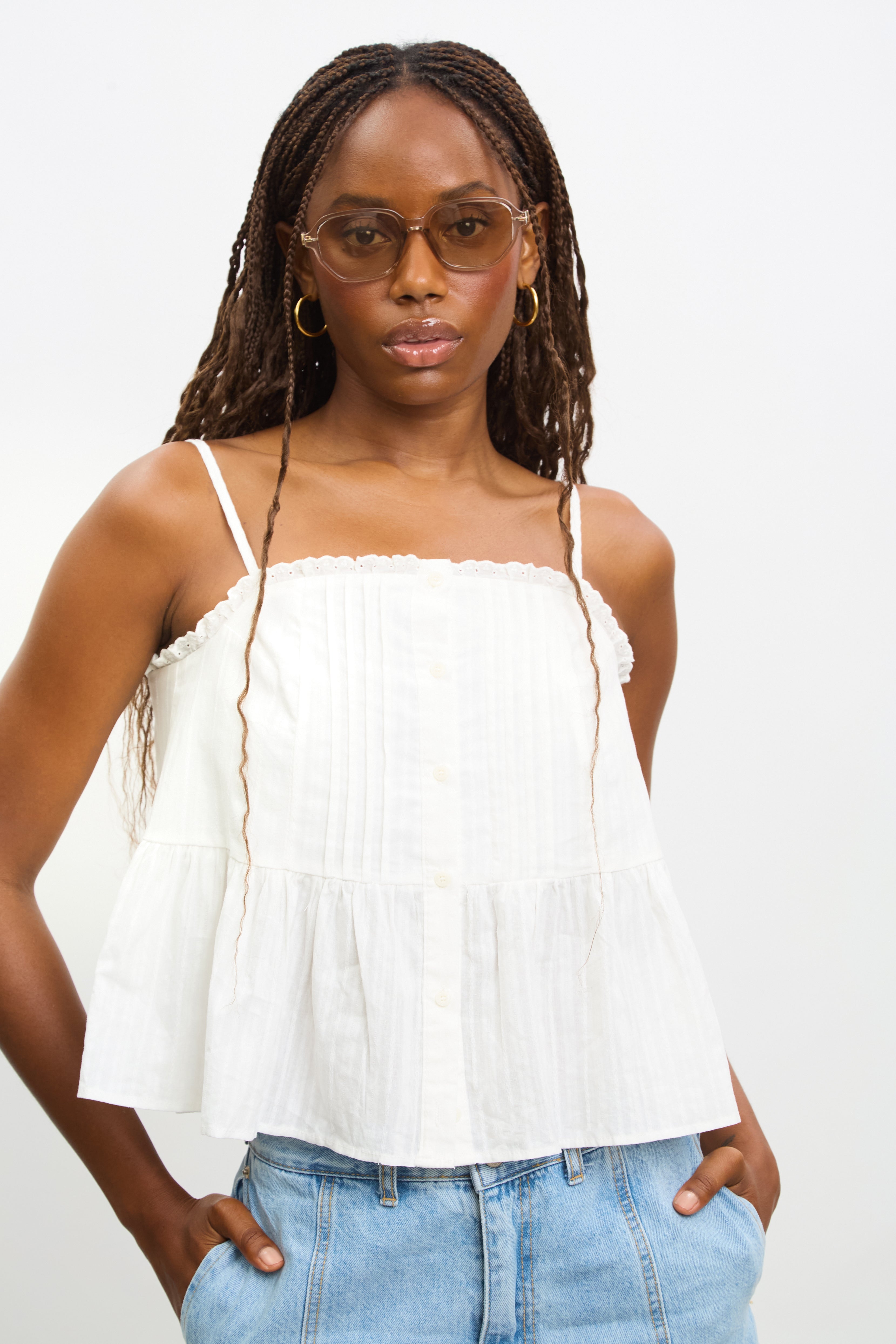 White tiny pleat peplum tank_1