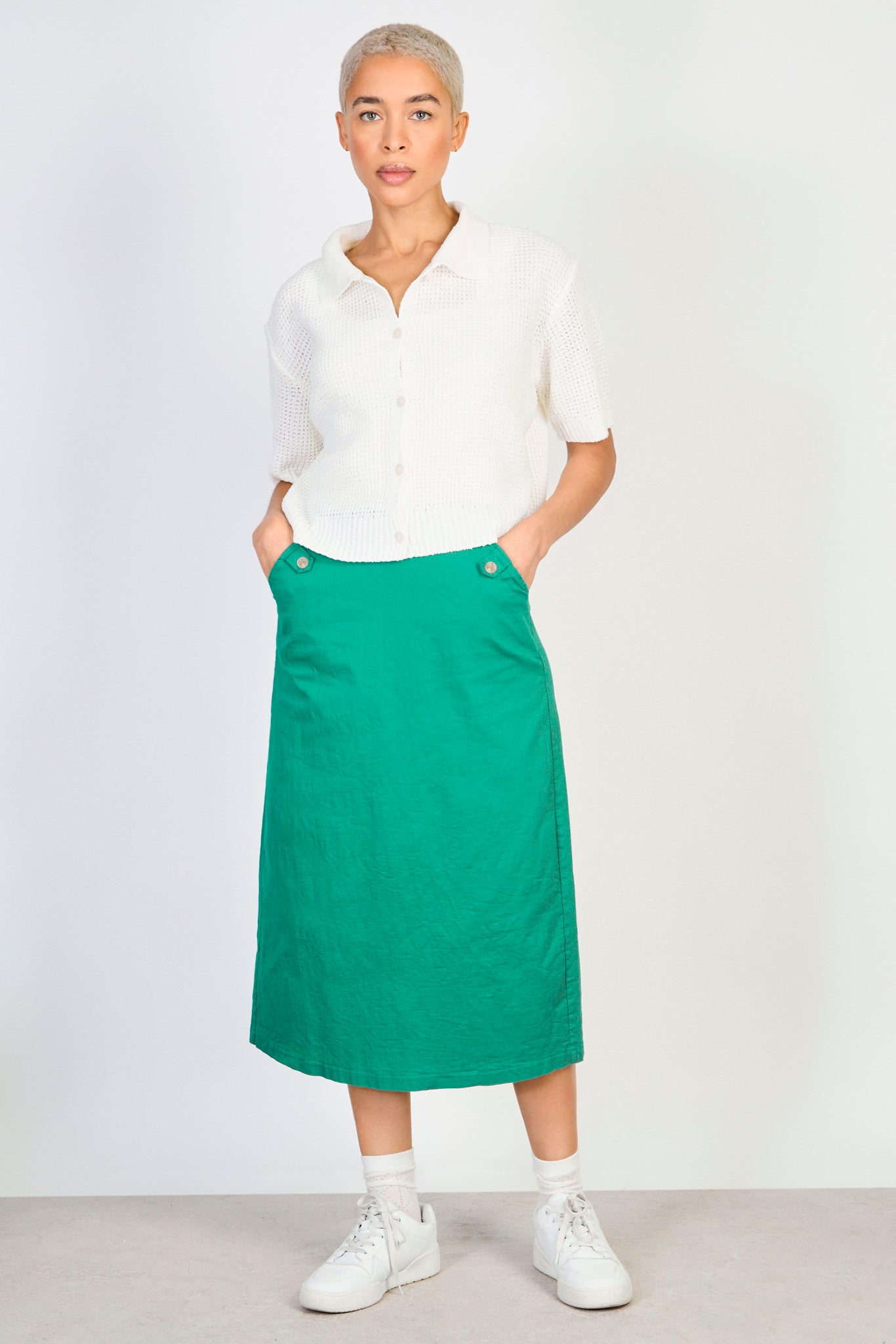 White waffle knit button up tee_4