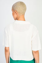 White waffle knit button up tee_2