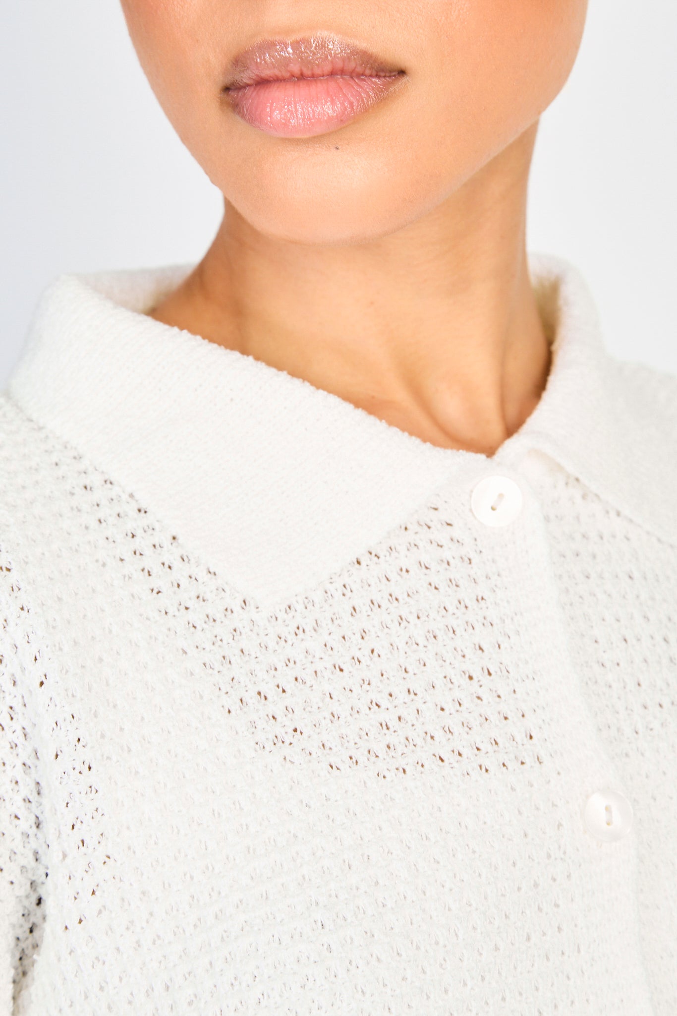 White waffle knit button up tee_3