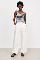 White nylon blend smart balloon leg trousers_3