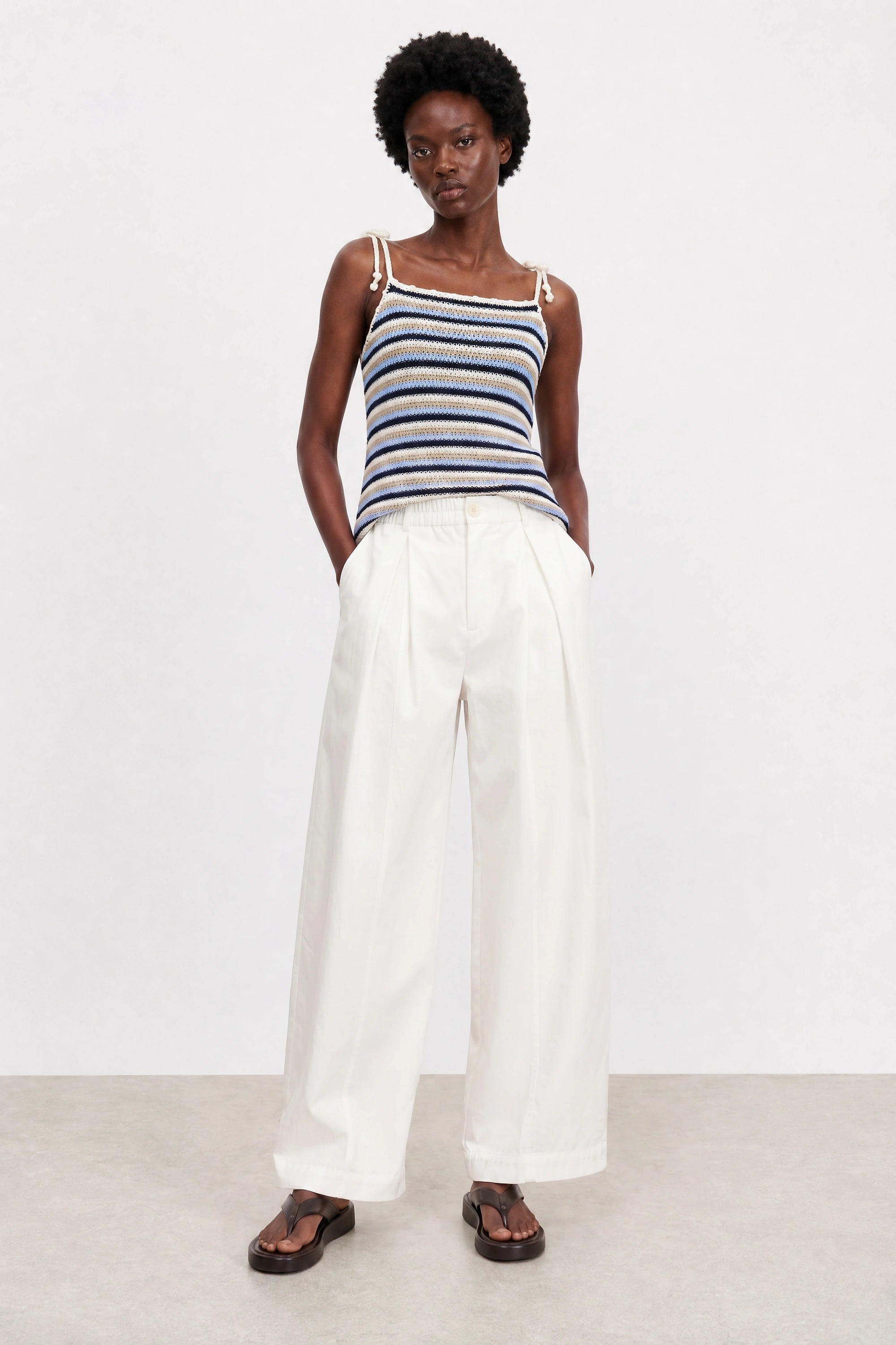 White nylon blend smart balloon leg trousers_3