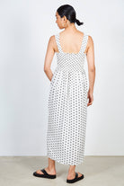 White and black polka dot ruched bodice dress_2