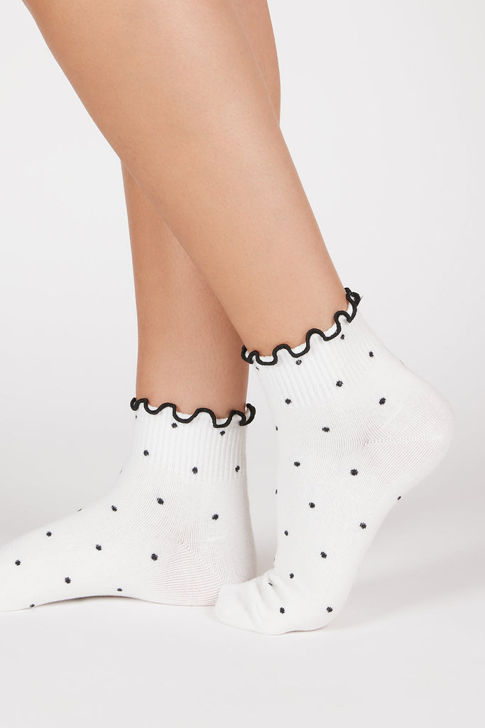 White and black polka dot ruffle trim socks_1