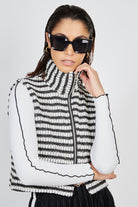 White and black woven stripe zip vest_2