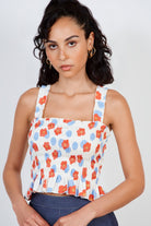 White and red floral ruched tank_1