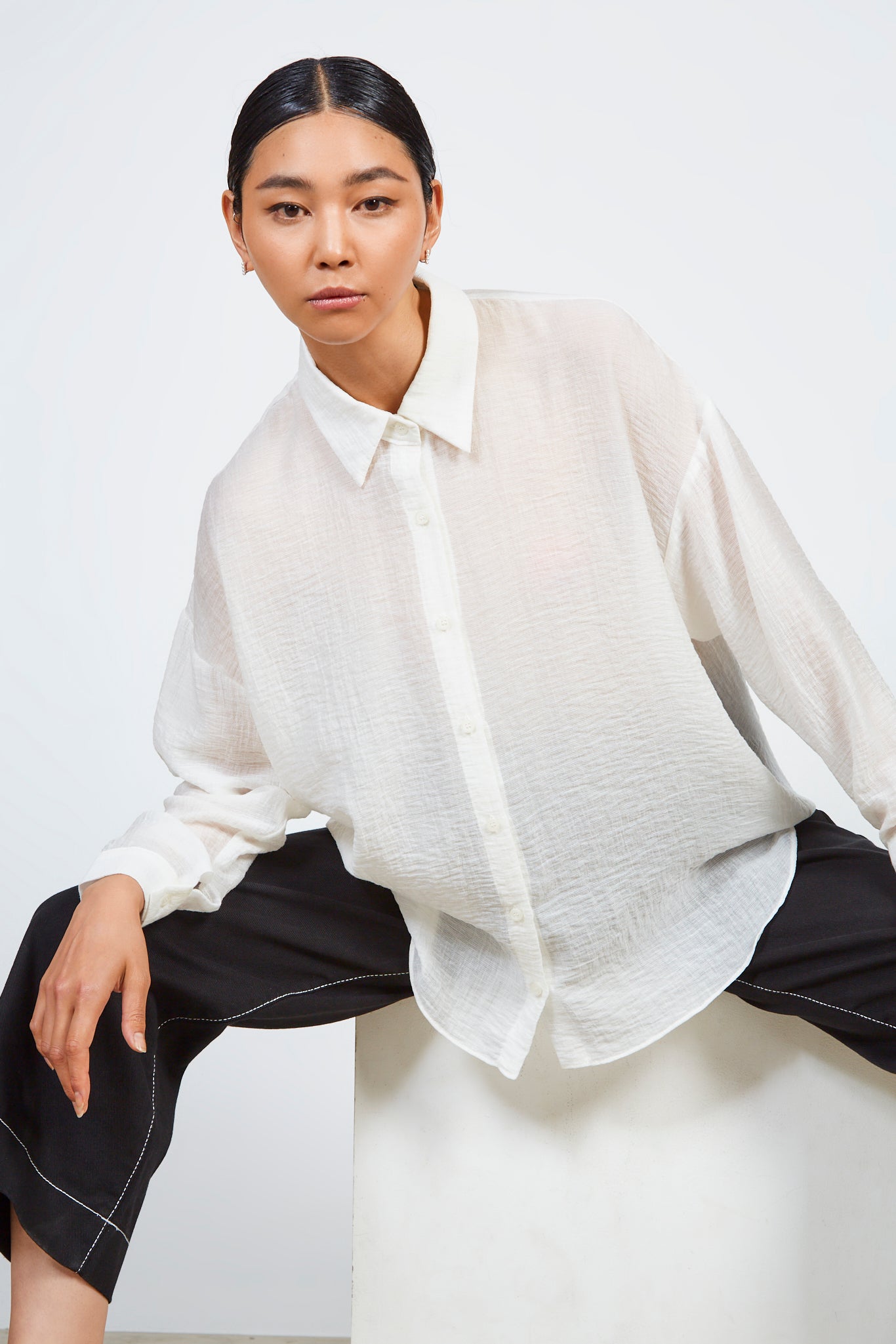 White semi sheer gauzy shirt