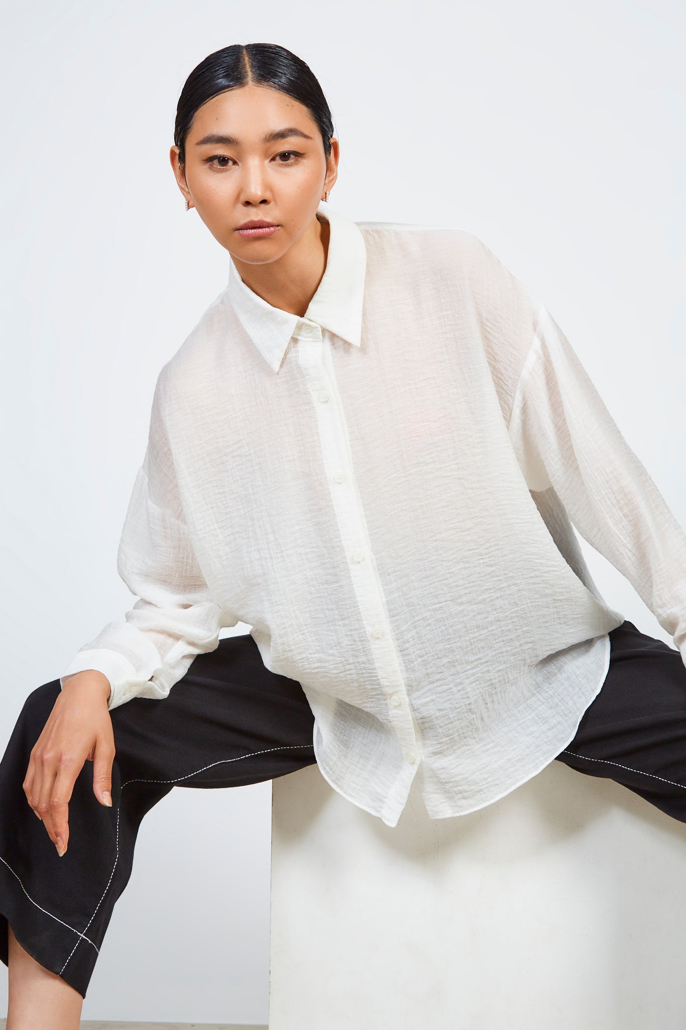 White semi sheer gauzy shirt_1