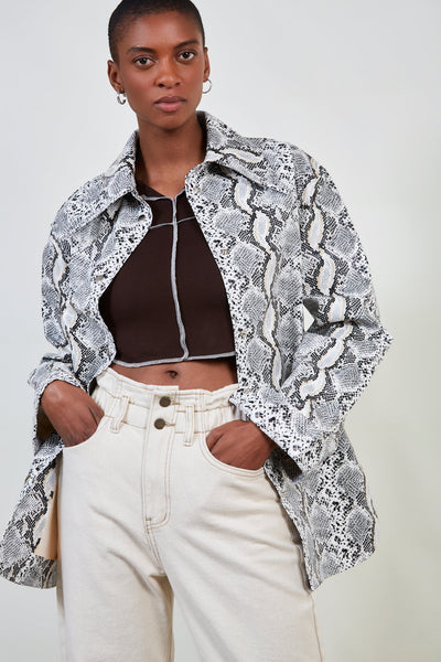 White vegan snake skin jacket | Glassworks London