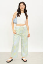Yellow and blue checked tie waist trousers_4
