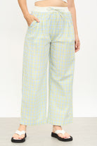 Yellow and blue checked tie waist trousers_1