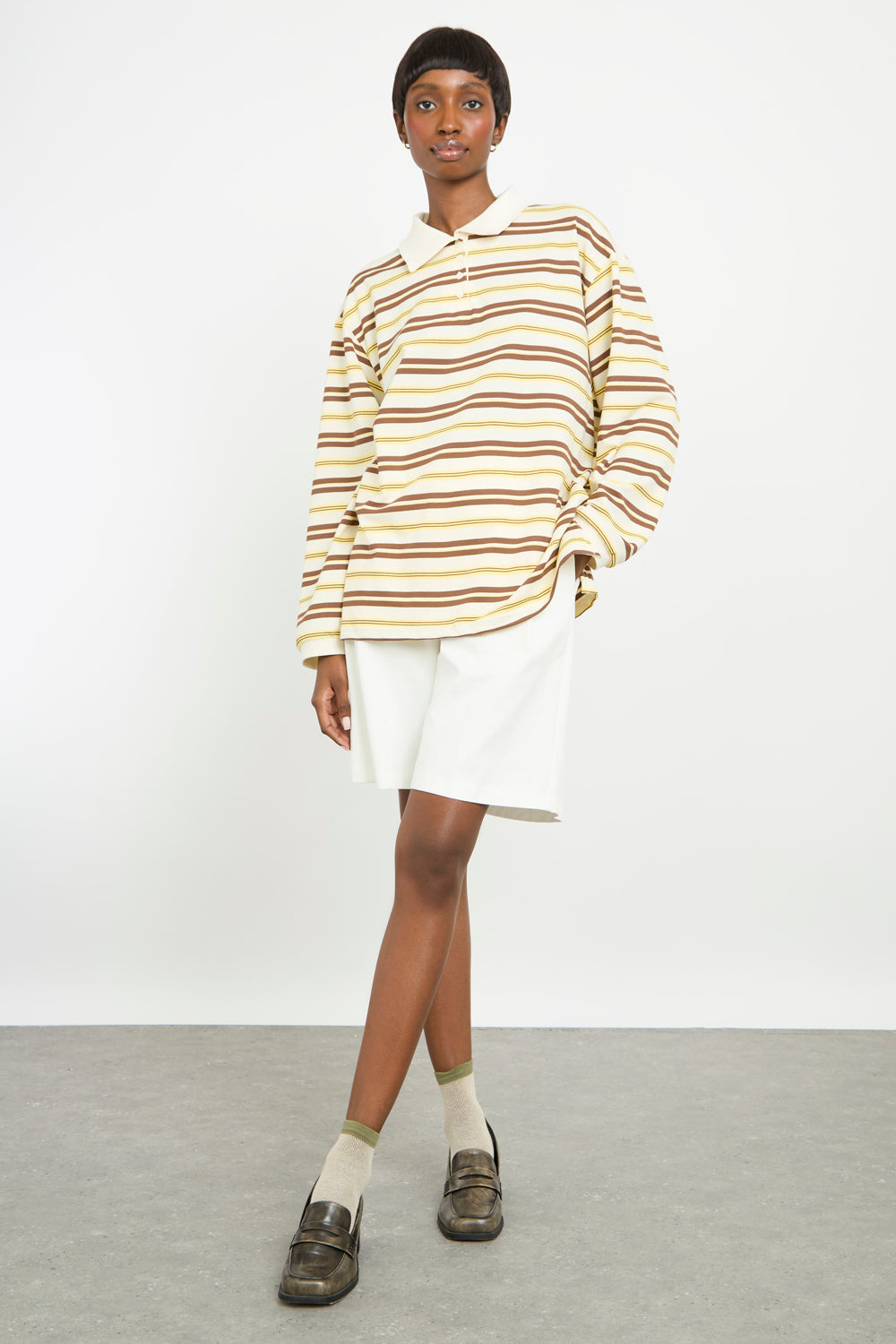 Yellow and brown multi striped rugby shirt | Glassworks London