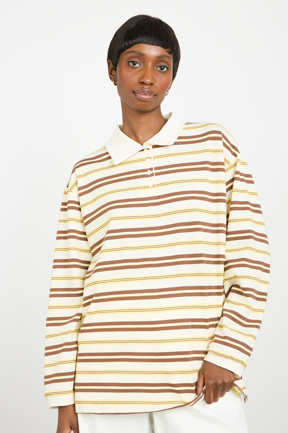 Yellow and brown multi striped rugby shirt | Glassworks London